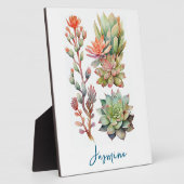 Moderne groene en koraal Waterverf succulente Plan Fotoplaat (Zijkant)