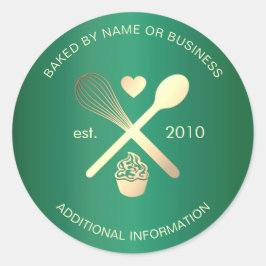 Moderne Groene en Lichte Gouden Bakker Cupcake Swe Ronde Sticker