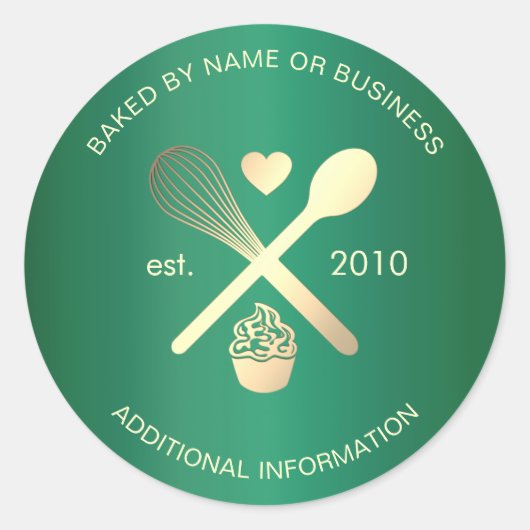 Moderne Groene en Lichte Gouden Bakker Cupcake Swe Ronde Sticker (Voorkant)