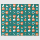 Moderne groene en Oranje kerstsymbolen Cadeaupapier (Vlak)