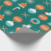 Moderne groene en Oranje kerstsymbolen Cadeaupapier (Hoek)