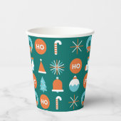 Moderne groene en Oranje kerstsymbolen Papieren Bekers (Voorkant)