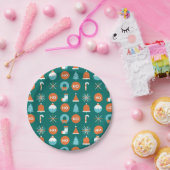 Moderne groene en Oranje kerstsymbolen Papieren Bordje (Feest)