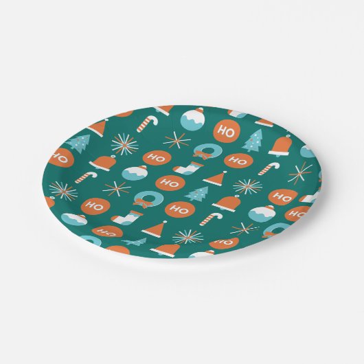 Moderne groene en Oranje kerstsymbolen Papieren Bordje (Gekanteld)
