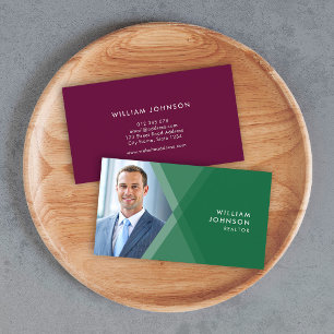 Moderne Groene en Paarse Gelaagde Geometrische Fot Visitekaartje