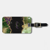 Moderne groene en Paarse glitteragaat Bagagelabel (Voorkant horizontaal)