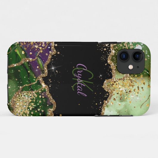 Moderne groene en Paarse glitteragaat Case-Mate iPhone Case (Achterkant (horizontaal))