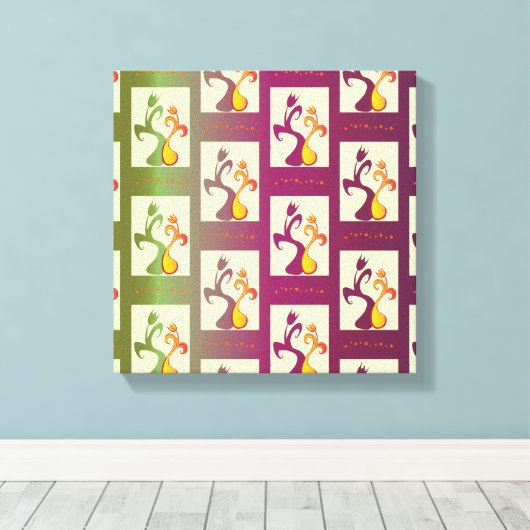 Moderne groene en paarse Tulip Couple-patroon Canvas Afdruk (Insitu (Houten vloer))