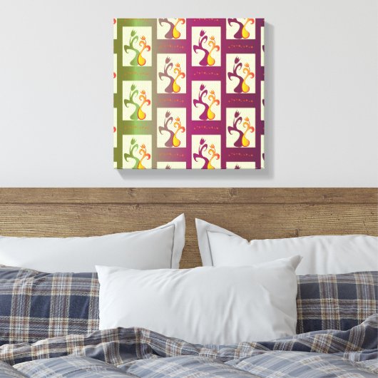 Moderne groene en paarse Tulip Couple-patroon Canvas Afdruk (Insitu (Slaapkamer))