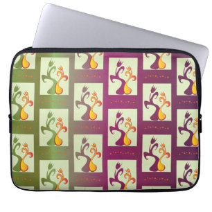 Moderne groene en paarse Tulip Couple-patroon Laptop Sleeve