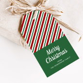Moderne groene en rode gestreepte Kerstmis Cadeaulabel