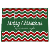 Moderne groene en rode strepen Vrolijk kerstfeest Groot Cadeauzakje (Voorkant)