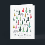 Moderne groene en roze Beren en bosbomen Feestdagen Kaart<br><div class="desc">Een moderne kerstfeestkaart met beren en kleine bomen in groen en roze</div>