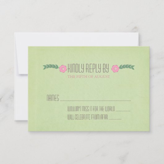Moderne groene en roze bloemen bruiloft RSVP kaart (Voorkant)