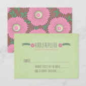 Moderne groene en roze bloemen bruiloft RSVP kaart (Voorkant / Achterkant)