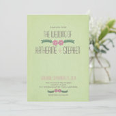 Moderne groene en Roze Bloemen bruiloft uitnodigin Kaart (Staand voorkant)
