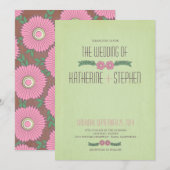 Moderne groene en Roze Bloemen bruiloft uitnodigin Kaart (Voorkant / Achterkant)