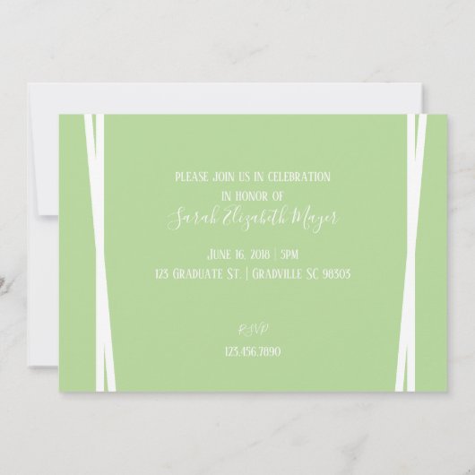 Moderne groene en witte Afstuderen Foto-uitnodigin Kaart (Achterkant)
