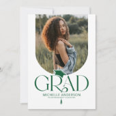 Moderne groene en witte boog foto afstuderen kaart (Voorkant)