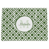 Moderne groene en witte geometrische monogrammen n large cadeautasje (Voorkant)