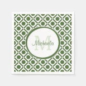 Moderne groene en witte geometrische monogrammen n servet (Voorkant)