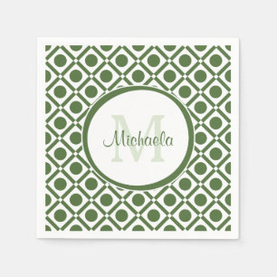 Moderne groene en witte geometrische monogrammen n servet