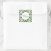 Moderne groene en witte geometrische monogrammen n vierkante sticker (Tas)