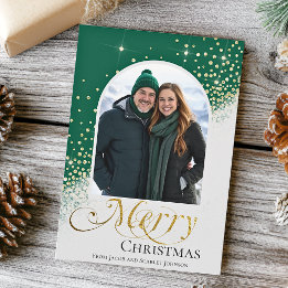 Moderne groene en witte glinsterende Kerst-foto Feestdagenkaart