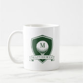 Moderne groene en witte golfbal naammonogram koffiemok (Links)