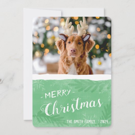 Moderne groene en witte kerst feestdagenkaart (Voorkant)