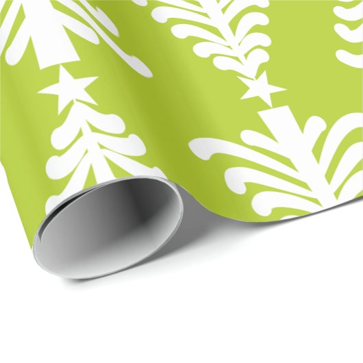 Moderne groene en witte kerstbomen cadeaupapier (Rol Hoek)