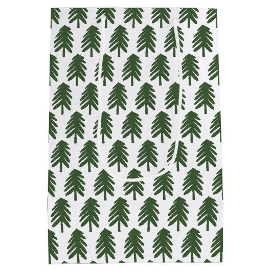 Moderne Groene en Witte Kerstboom Gift Bag Medium Cadeauzakje (Achterkant)