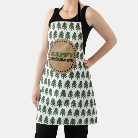 Moderne groene en witte kerstboom schort (Insitu)