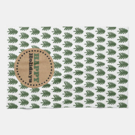 Moderne groene en witte kerstboom theedoek