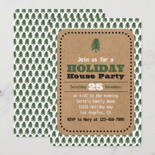 Moderne groene en witte kerstboom uitnodigingen (Voorkant / Achterkant)