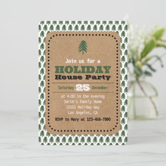 Moderne groene en witte kerstboom uitnodigingen (Staand voorkant)