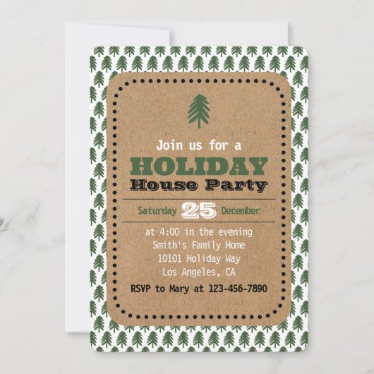 Moderne groene en witte kerstboom uitnodigingen (Voorkant)