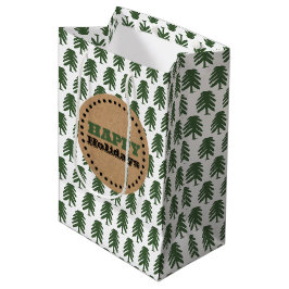 Moderne groene en witte kerstboomtekst medium cadeauzakje