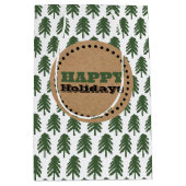 Moderne groene en witte kerstboomtekst medium cadeauzakje (Voorkant)