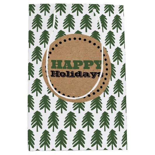Moderne groene en witte kerstboomtekst medium cadeauzakje (Voorkant)