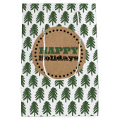 Moderne groene en witte kerstboomtekst medium cadeauzakje (Achterkant)