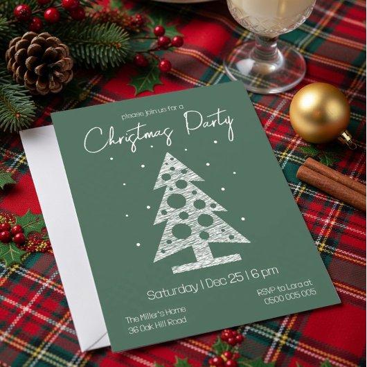 Moderne groene en witte kerstfeest uitnodiging