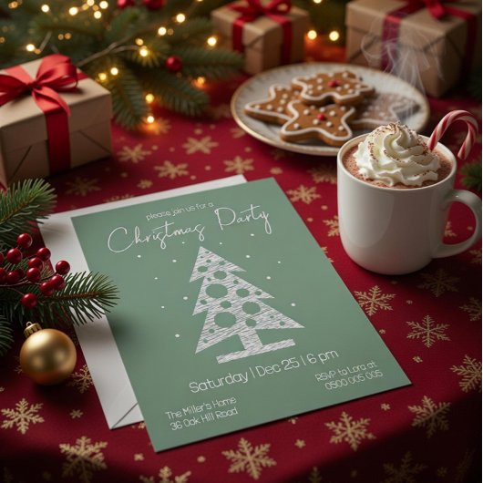 Moderne groene en witte kerstfeest uitnodiging
