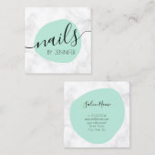 Moderne, groene en witte marmernagels vierkante visitekaartje (Voorkant / Achterkant)