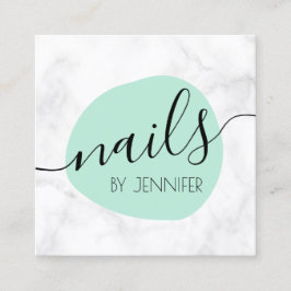 Moderne, groene en witte marmernagels vierkante visitekaartje