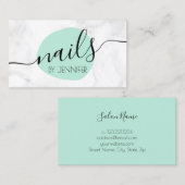 Moderne, groene en witte marmernagels visitekaartje (Voorkant / Achterkant)
