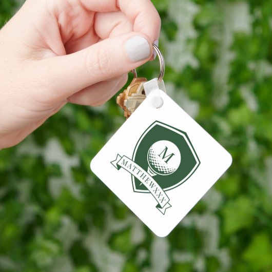 Moderne groene en witte naam initiaal monogram gol sleutelhanger (Hand)