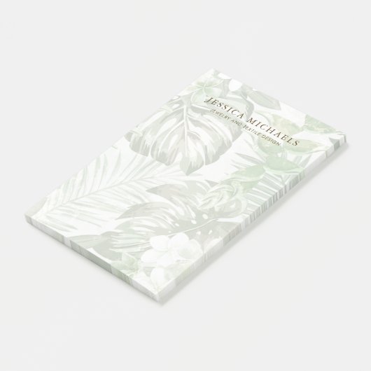 Moderne groene en witte palmbladeren post-it® notes (Schuin)