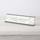 Moderne groene en witte palmbladprint bureau naambordje (Voorkant)