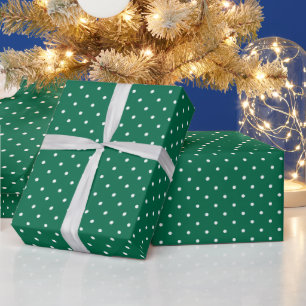Moderne Groene en Witte Polka Gevlekte Kerstmis Cadeaupapier